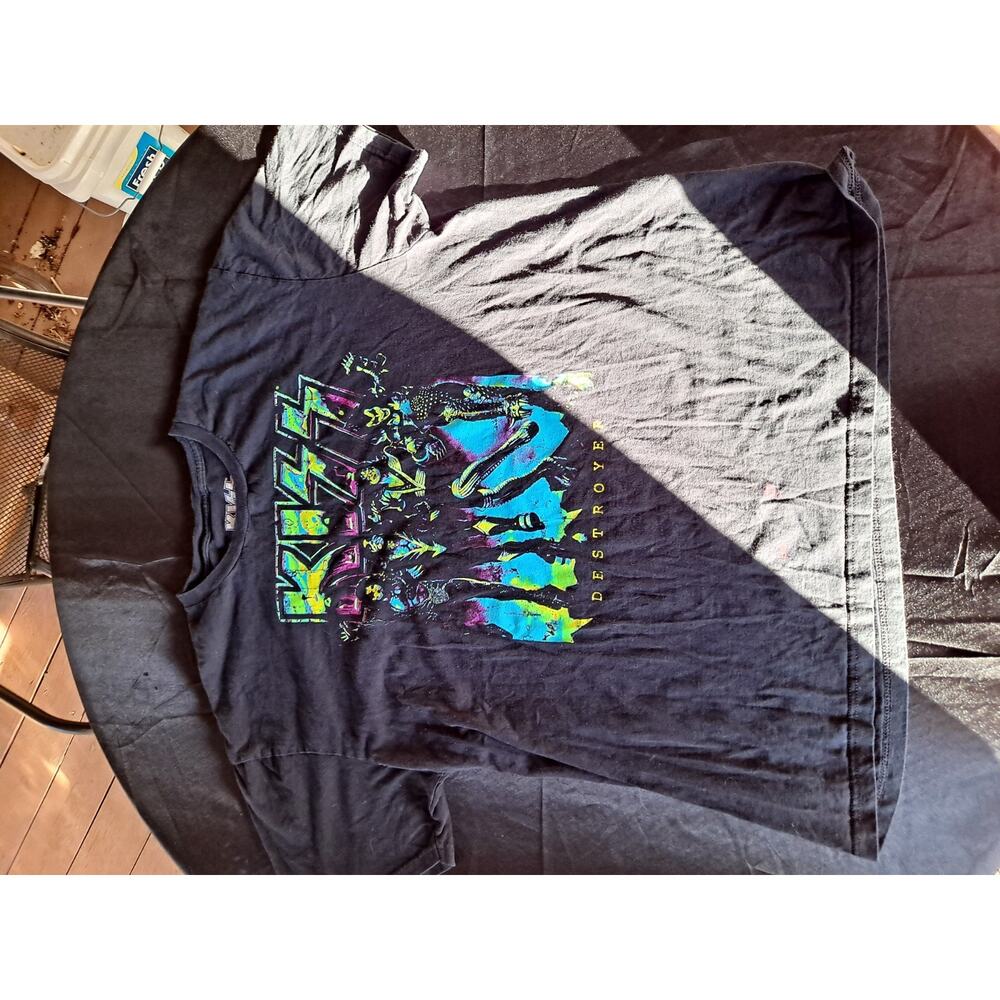 KISS Destroyer Vintage T-Shirt Size XL Neon Black Destroyer artwork